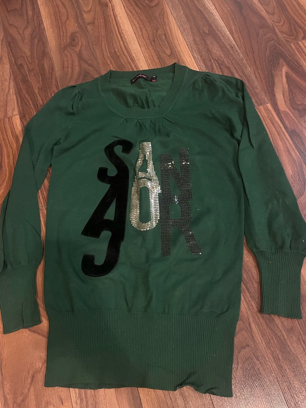 Vintage Forest Green Women’s Sequin Accent Sweater